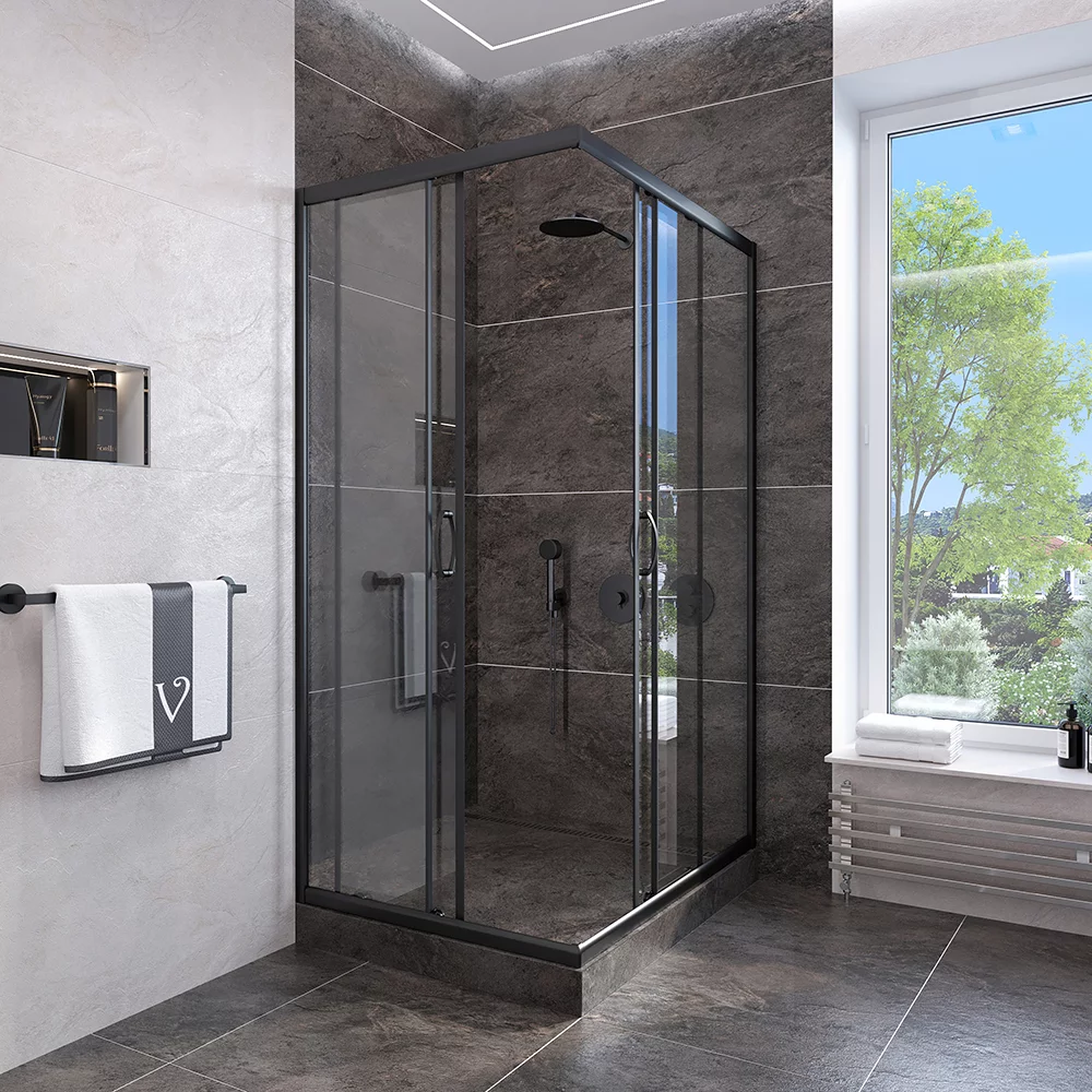 Приобрести veconi душевое ограждение rovigo 80х80 см, черное, прозрачное rv113b-80-01-c4