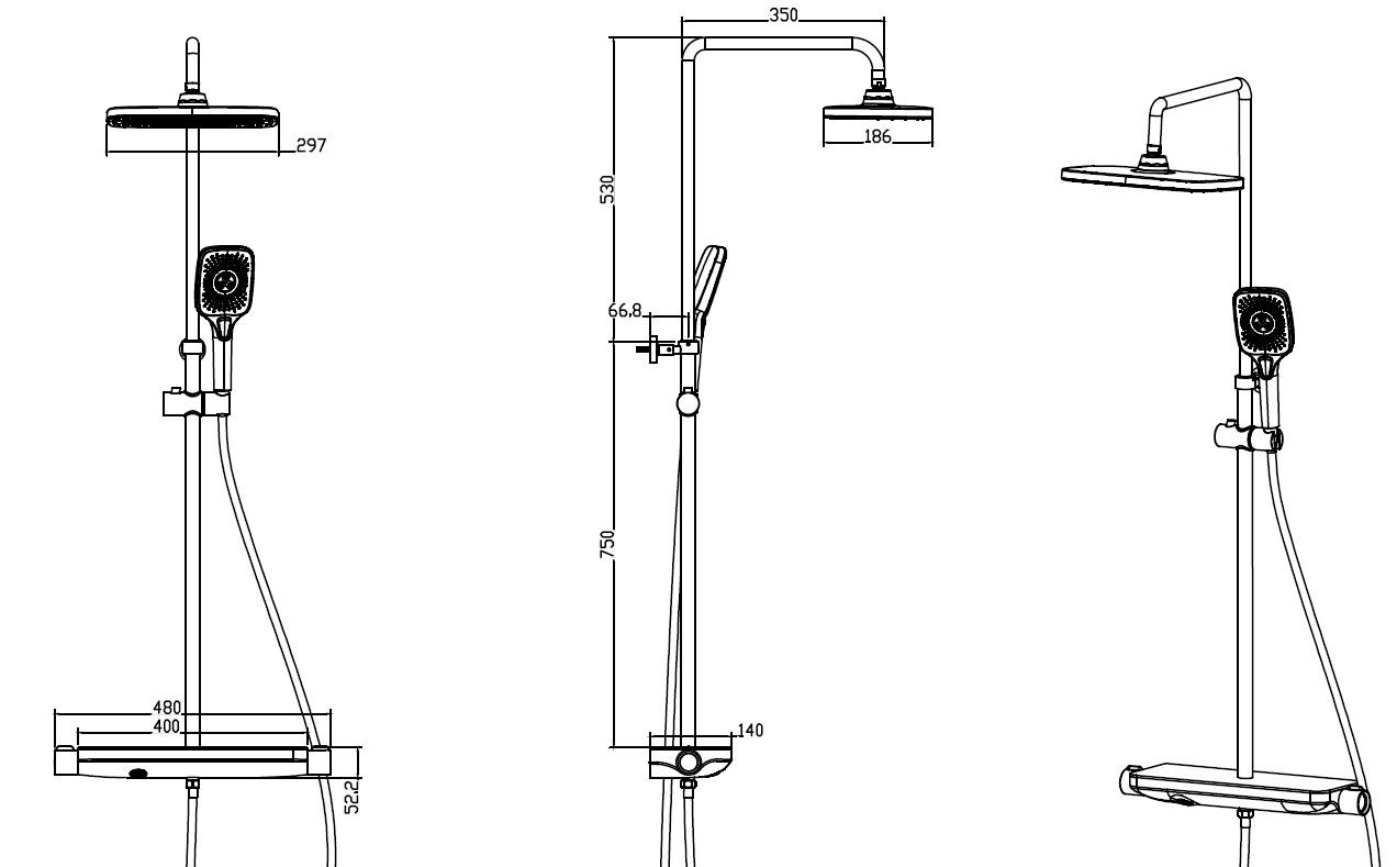 Приобрести savol душевая система d 297мм, прямоугольная, черный матовый sk-h3445h