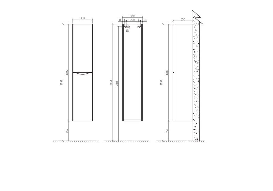 Приобрести пенал подвесной belbagno ancona-n-1700-2a-sc-rw-l 35 см, левый, темный дуб