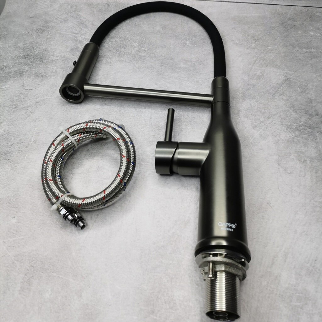 Приобрести gappo смеситель для кухни g4398-51 с гибким изливом, черный 30086