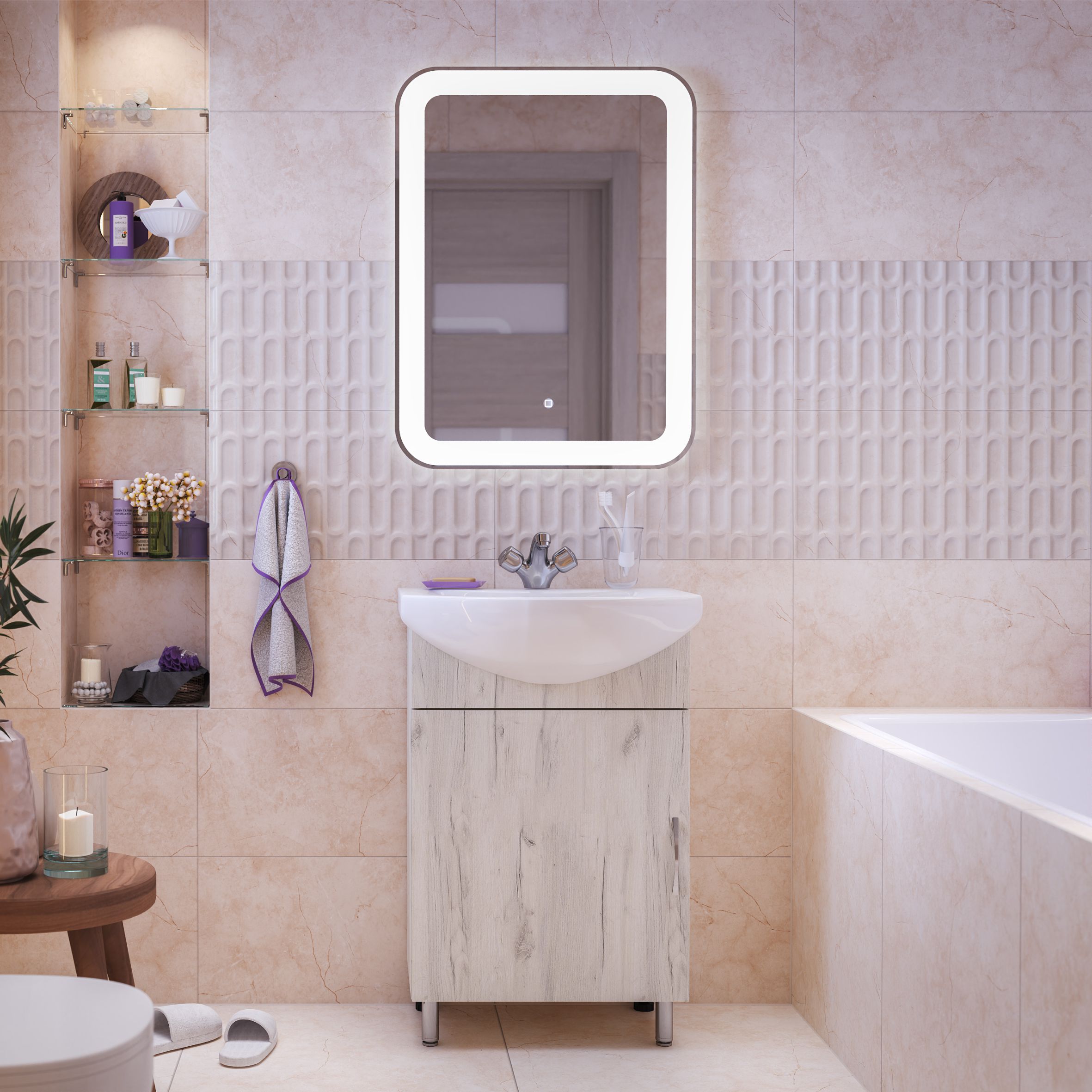 Приобрести mirsant тумба напольная nova grace 55 см с раковиной балтика-55, белый дуб ут000094608