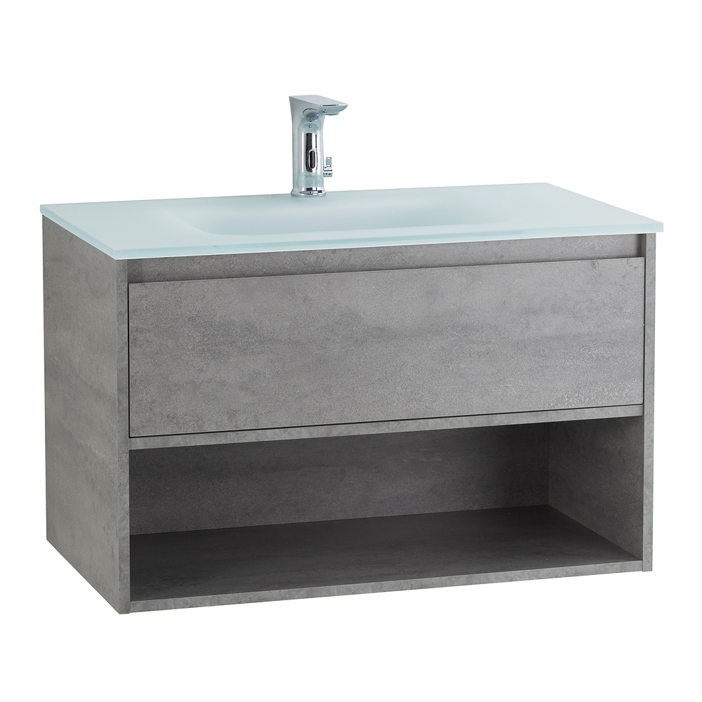 Приобрести belbagno тумба c раковиной kraft 80 см, с одним ящиком и полкой, подвесная cemento grigio, стеклянная раковина