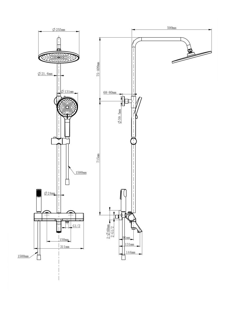 Приобрести душевая система с термостатом wonzon & woghand the one, брашированное золото (ww-b3094-bg)