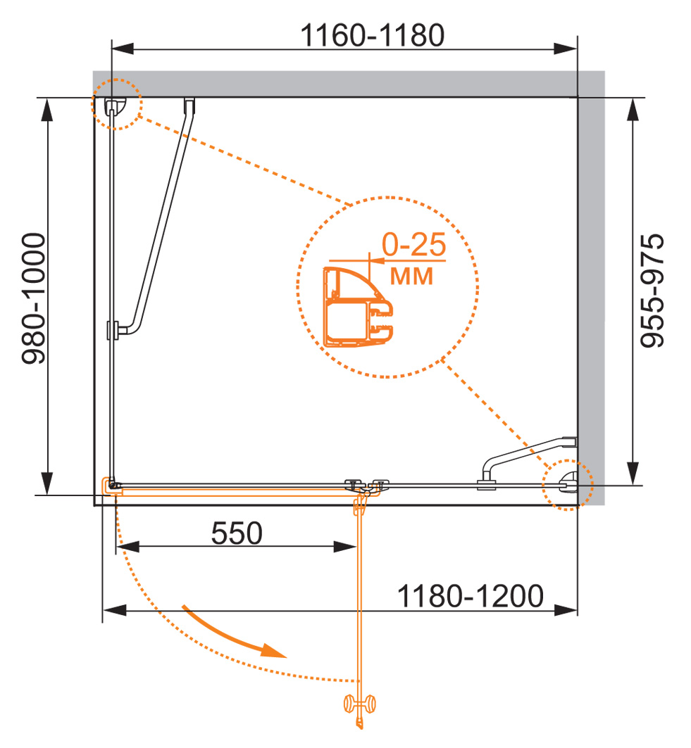 Приобрести cezares душевое ограждение verona 120х100 см, хром verona-w-ah-1-120/100-p-cr-r