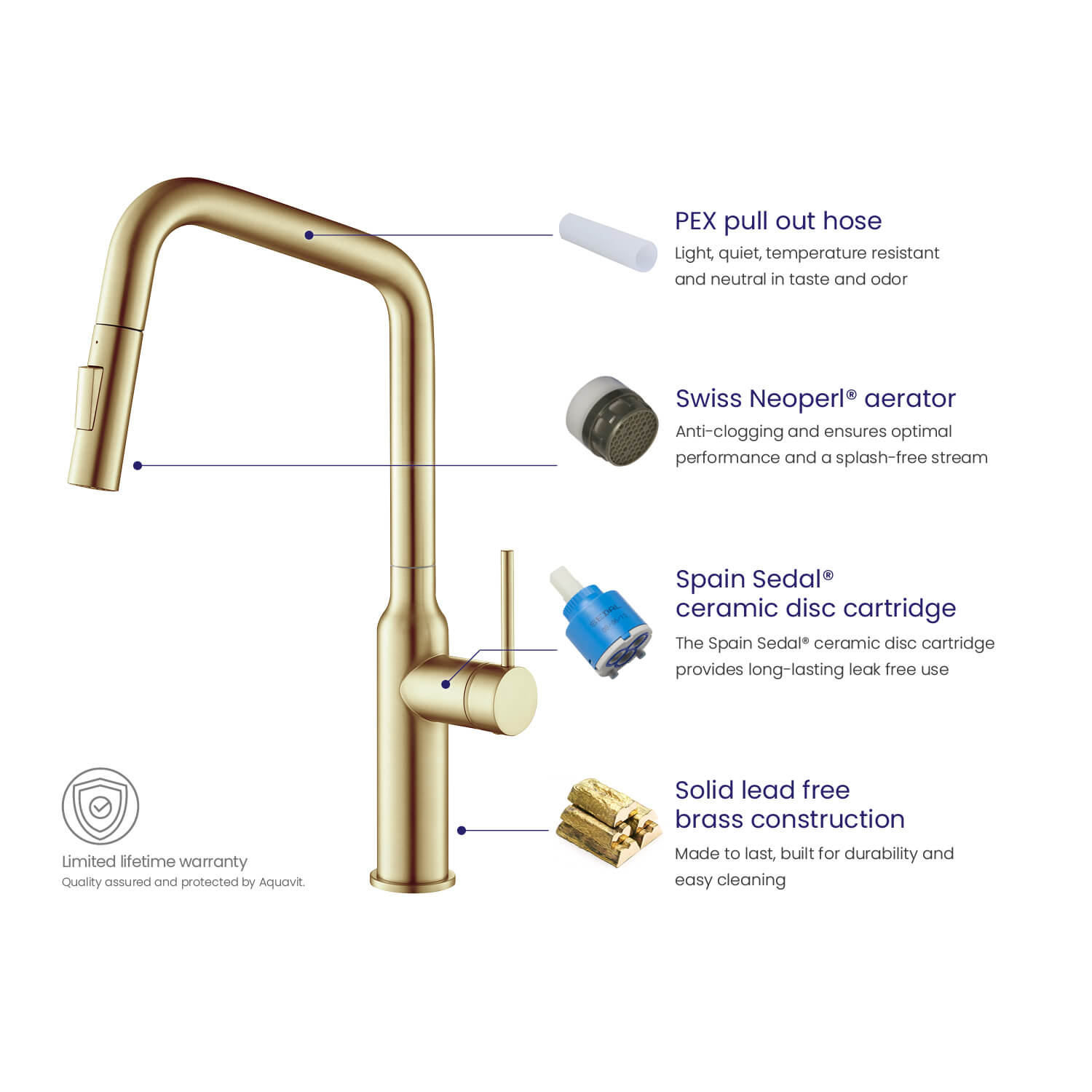 Приобрести смеситель для кухни с выдвижной лейкой timo saona 2386/17fl золото матовое