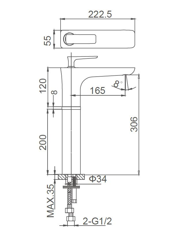 Приобрести смеситель для раковины высокий wonzon & woghand shark, хром (ww-481104-cr)