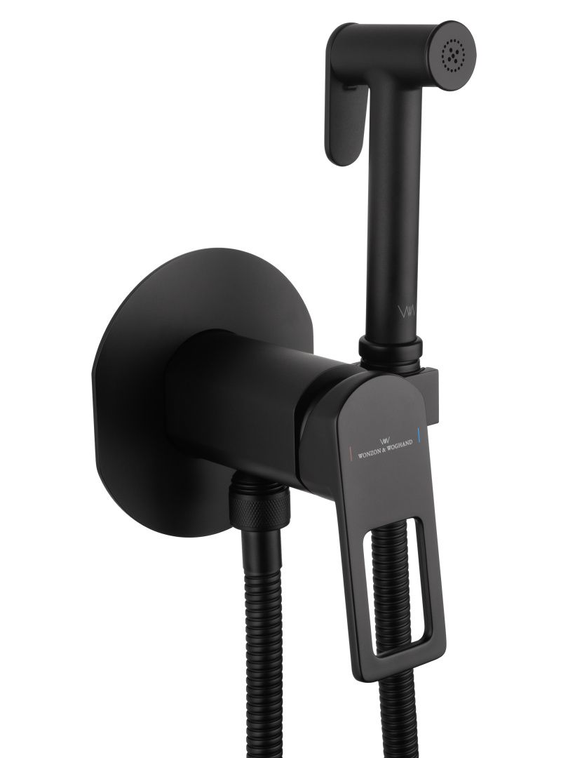 Приобрести смеситель с гигиеническим душем встраиваемый wonzon & woghand frame, черный матовый (ww-88829010-mb)