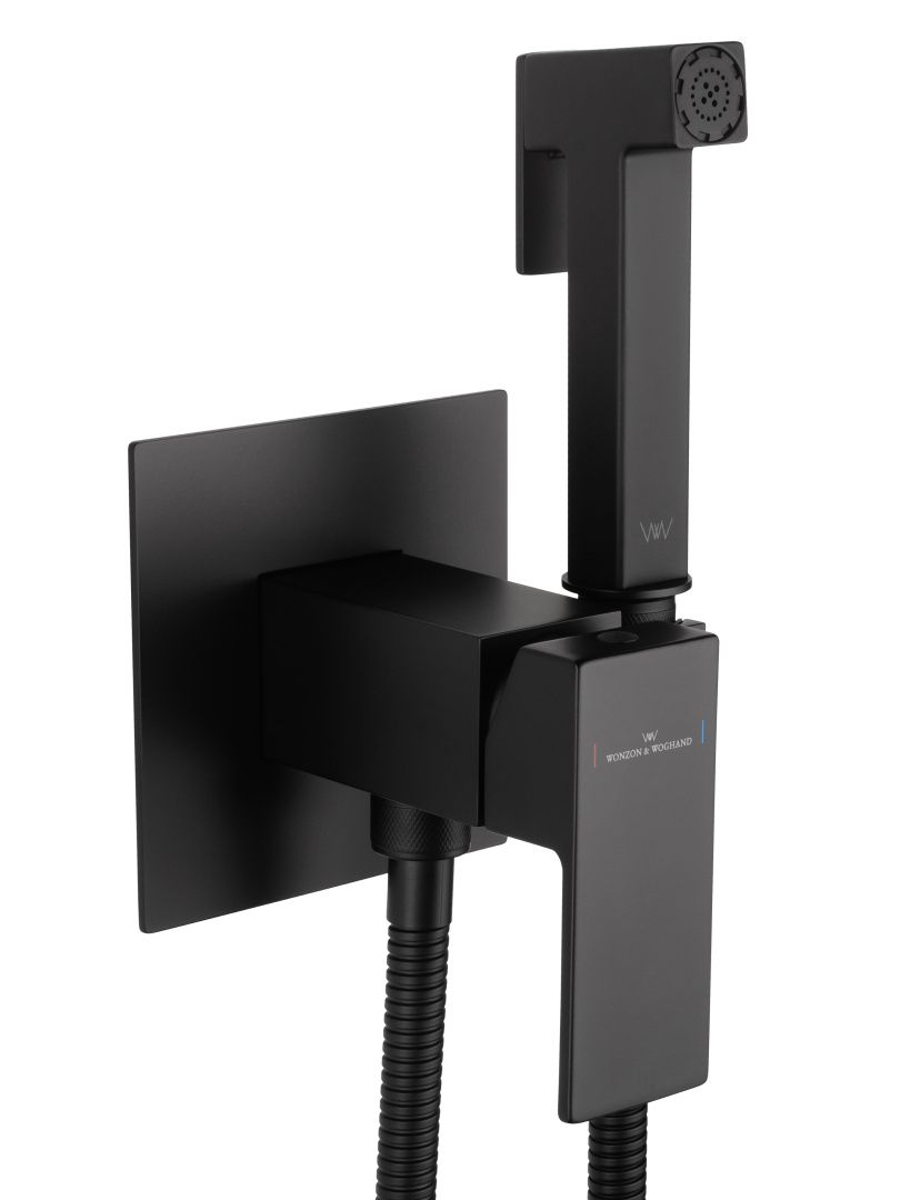 Приобрести смеситель с гигиеническим душем встраиваемый wonzon & woghand cube, черный матовый (ww-88829016-mb)