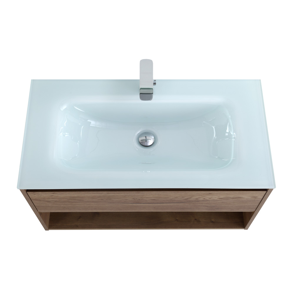 Приобрести belbagno тумба c раковиной kraft 100 см, с одним ящиком и полкой, подвесная rovere tabacco, белая раковина