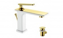 LEMARK Смеситель для раковины Mista с донным клапаном, белый\золотой LM6406WG