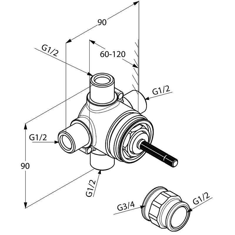 Приобрести kludi скрытая часть смесителя для душа и раковины на 2 положения 29747