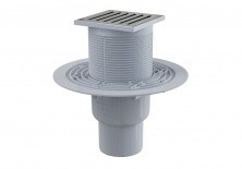 Сливной трап AlcaPlast APV203 Сливной трап 105 × 105/50/75, подводка – прямая, решетка из нерж стали, гидрозатвор – мокрый
