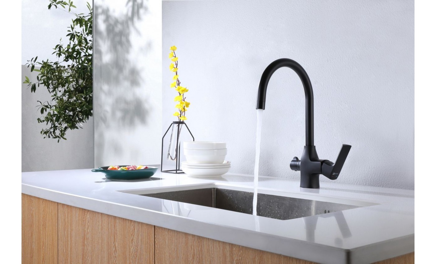 Приобрести lemark смеситель для кухни ursus с подключением к фильтру, черный lm7261bl