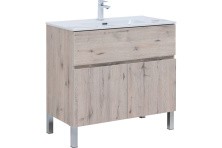 Aquanet Тумба с раковиной Алвита New 90 см, 1 ящик, 2 дверцы, дуб веллингтон белая