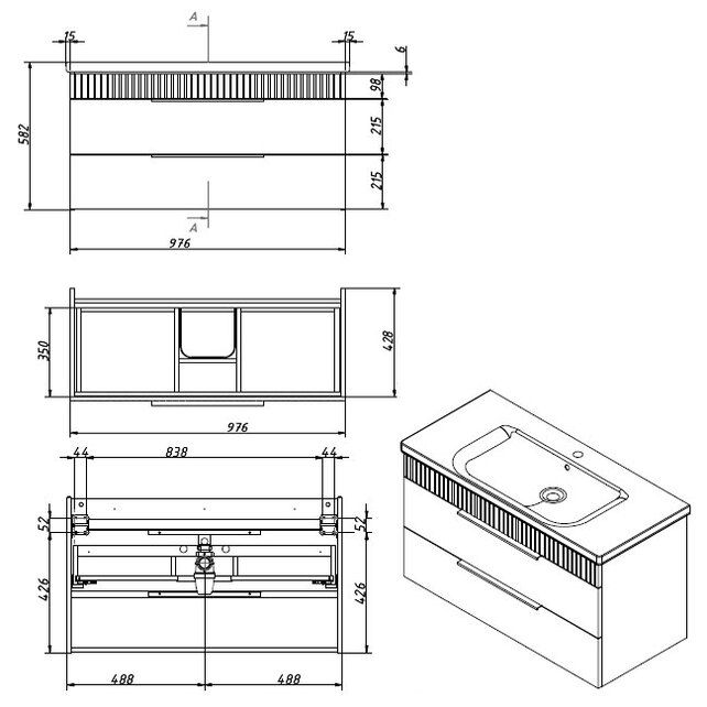 Приобрести caprigo тумба с раковиной monbar 100 см, графит