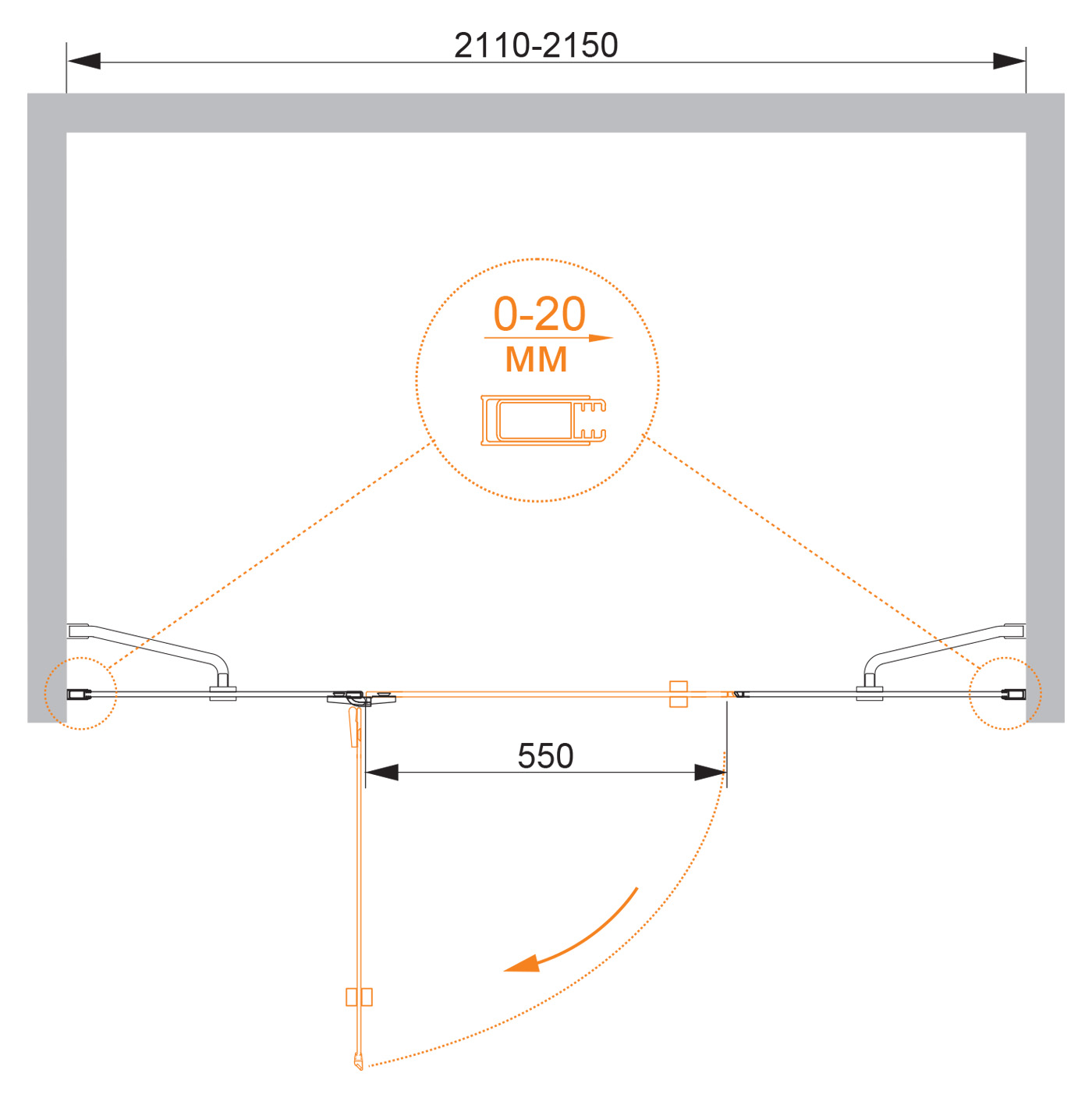 Приобрести cezares душевая дверь bergamo 215 см, хром bbergamo-w-b-13-100+60/60-c-cr-l