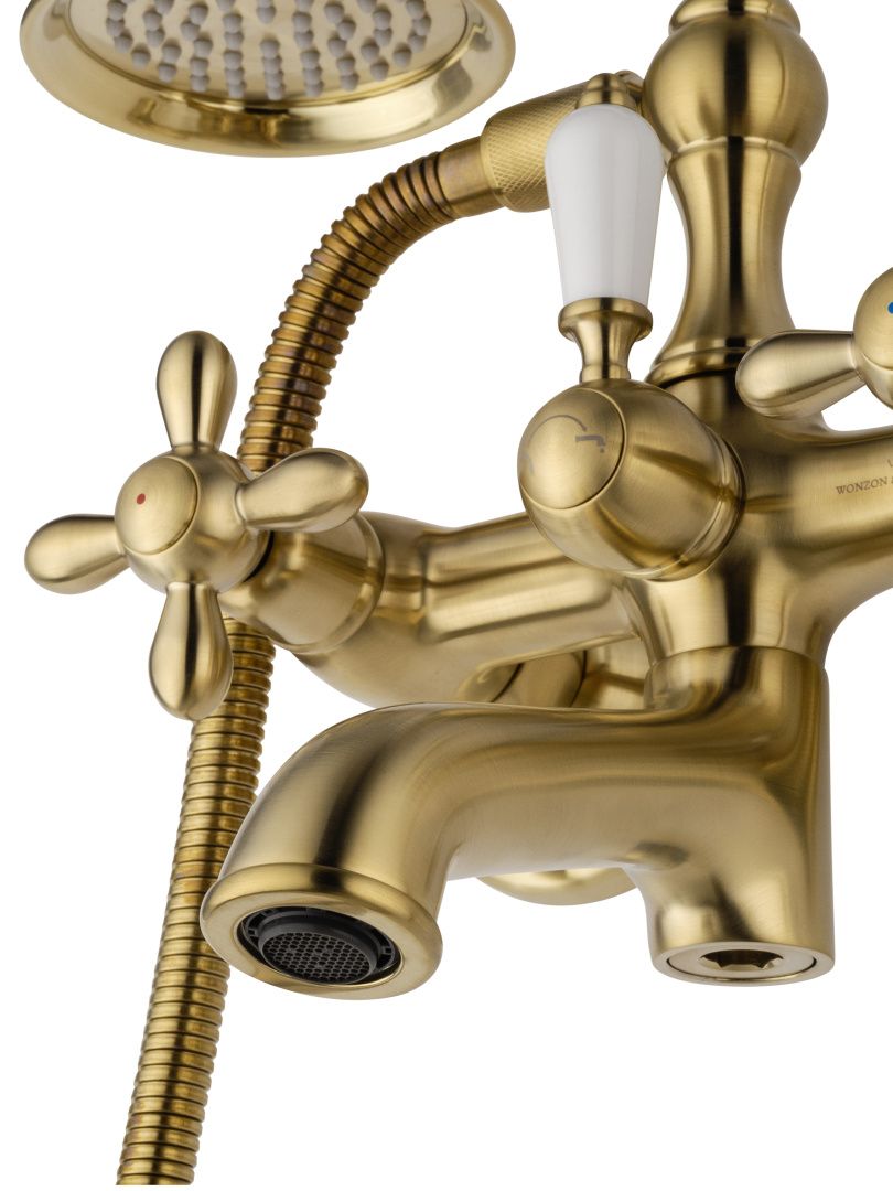 Приобрести смеситель для ванны с душем wonzon & woghand retro, брашированное золото (ww-88639020-bg)