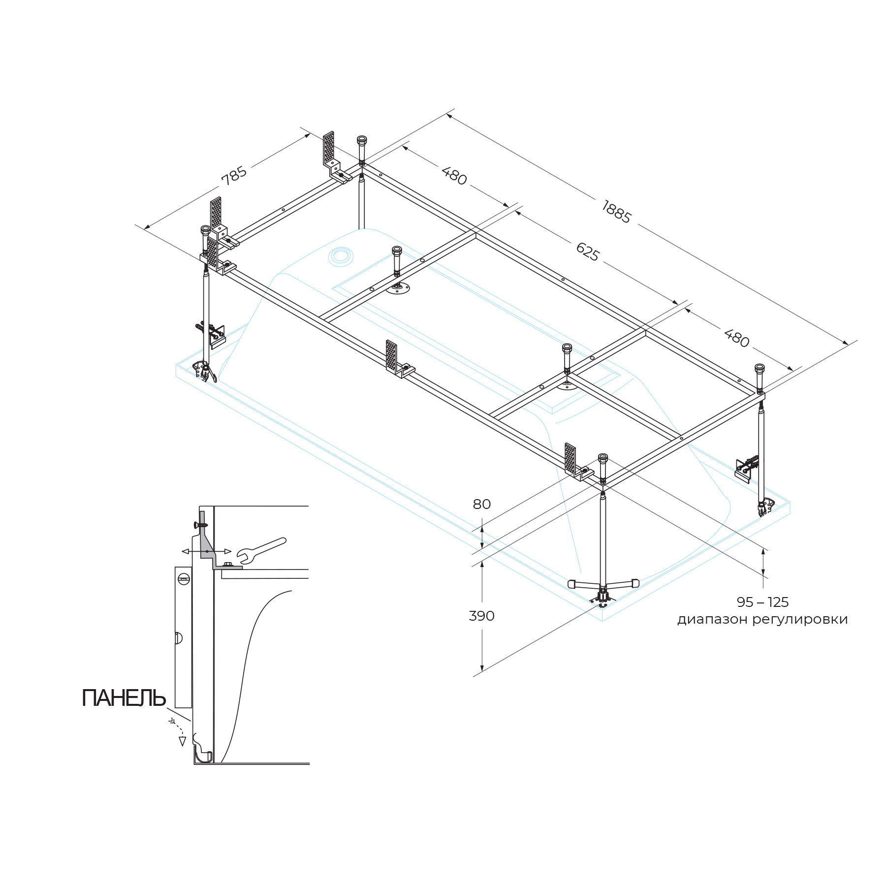 Приобрести cezares металлический каркас для акриловой ванны plane 200х90 см plane-200-90-mf-r