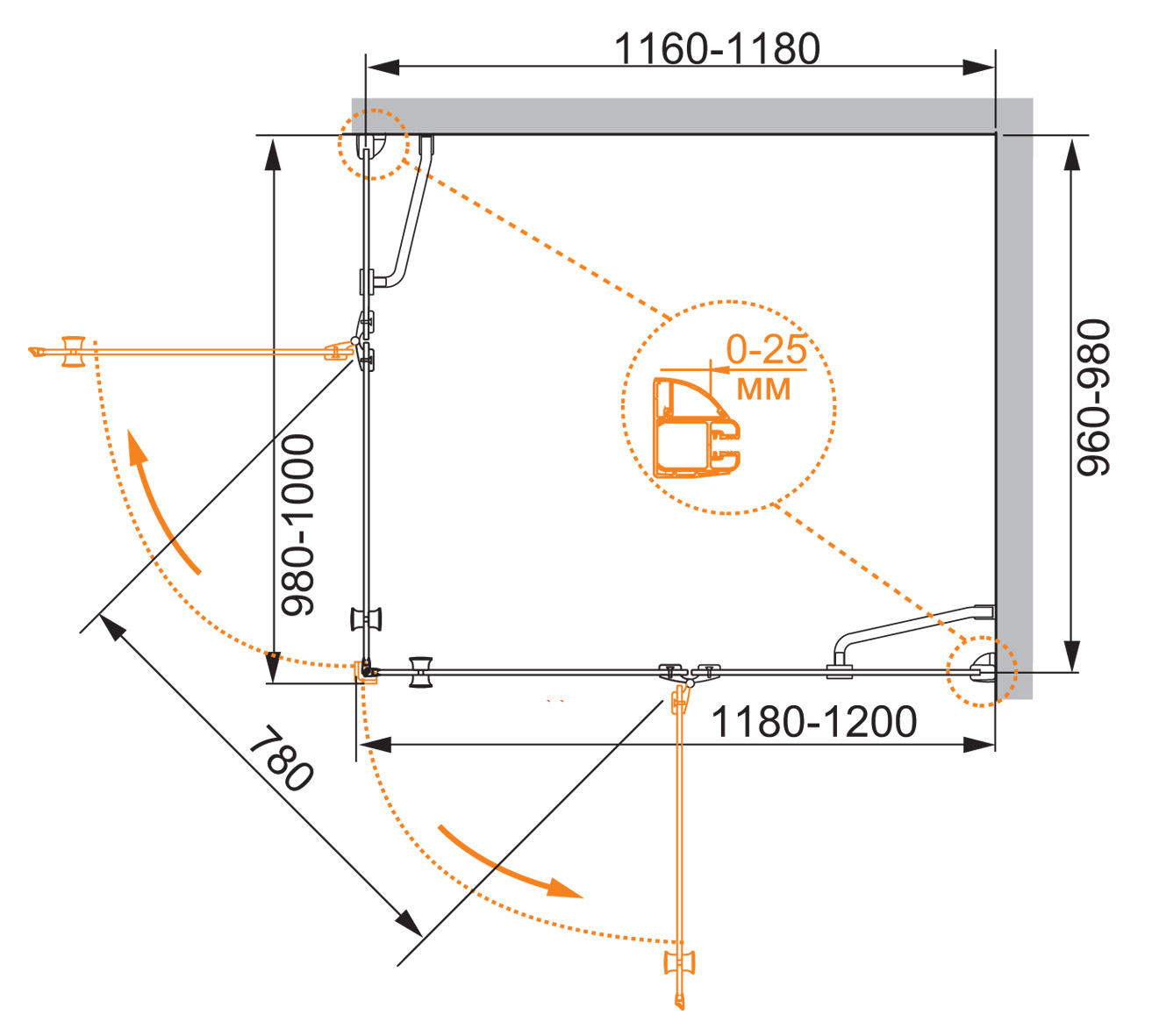 Приобрести cezares душевое ограждение verona 120х100 см, хром verona-w-ah-2-120/100-p-cr-r