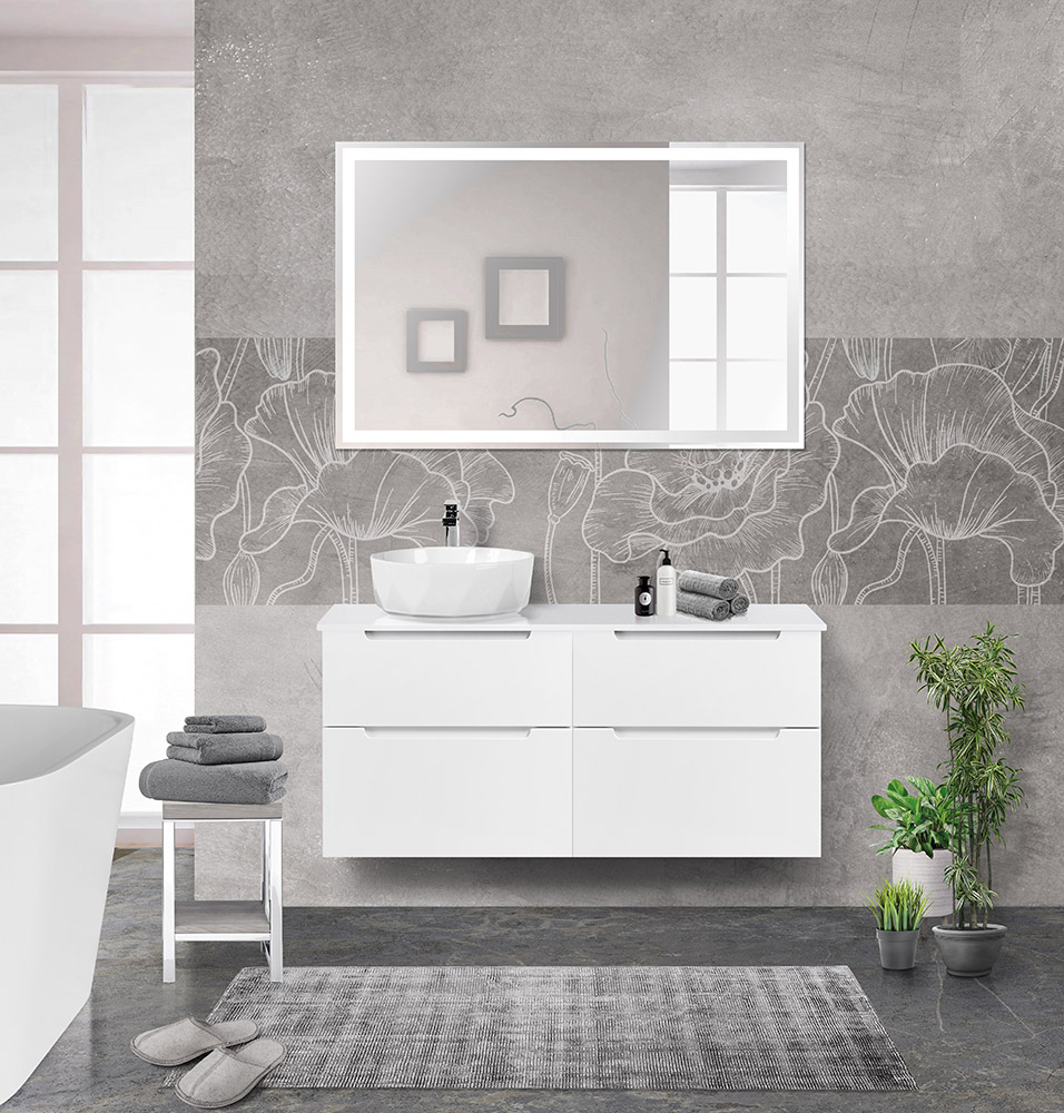 Приобрести belbagno тумба со столешницей etna-h60 120 см, подвесная bianco lucido, раковина слева