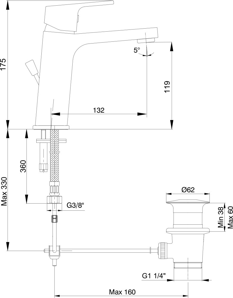 Приобрести смеситель для раковины e.c.a. tiera без донного клапана 102188012ex