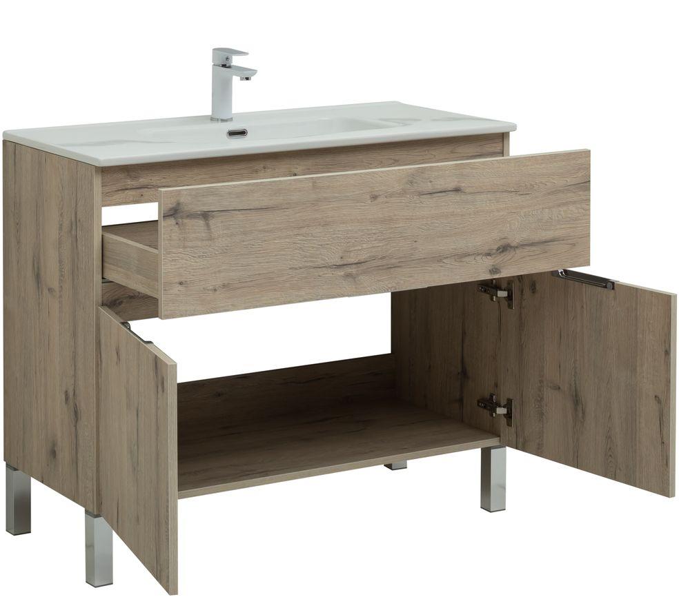 Приобрести aquanet тумба с раковиной алвита new 100 см, 1 ящик, 2 дверцы, дуб веллингтон белая