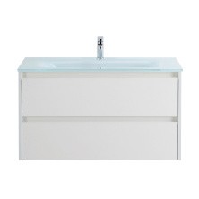 BelBagno Тумба с раковиной KRAFT 100 см, подвесная Bianco Opaco, стеклянная раковина