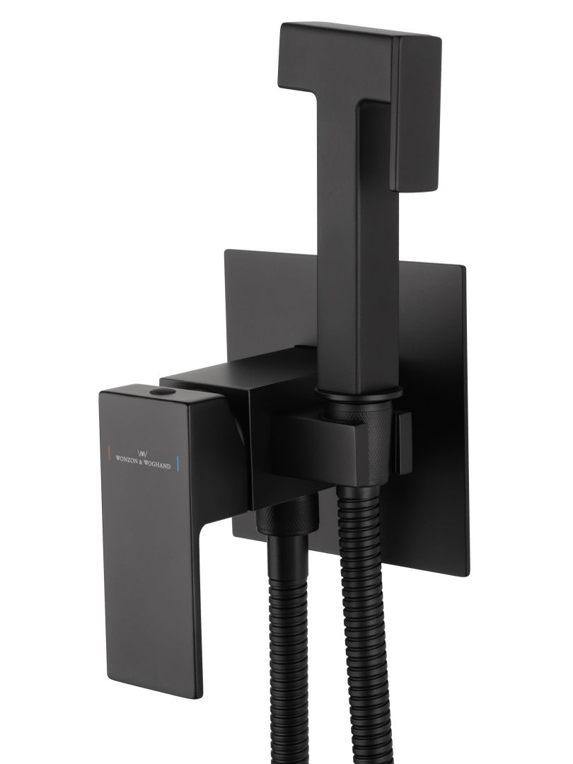 Приобрести смеситель с гигиеническим душем встраиваемый wonzon & woghand cube, черный матовый (ww-88829016-mb)