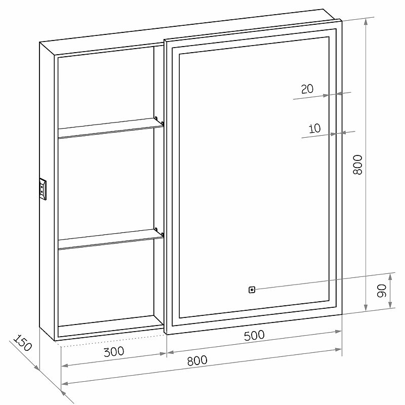 Приобрести continent зеркало шкаф с подсветкой aperio 80х80 см, сенсорный включатель, правосторонее, белое