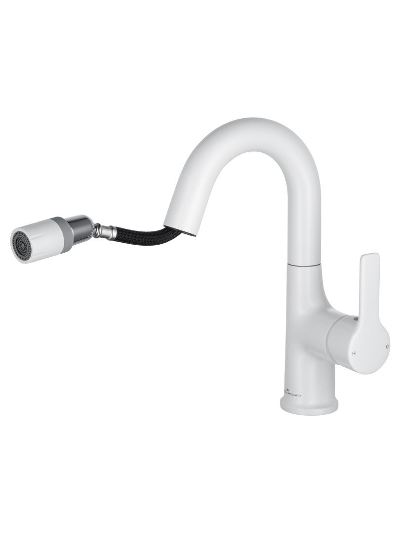 Приобрести смеситель для раковины с выдвижным изливом wonzon & woghand, белый матовый (ww-fe01l212-mw)