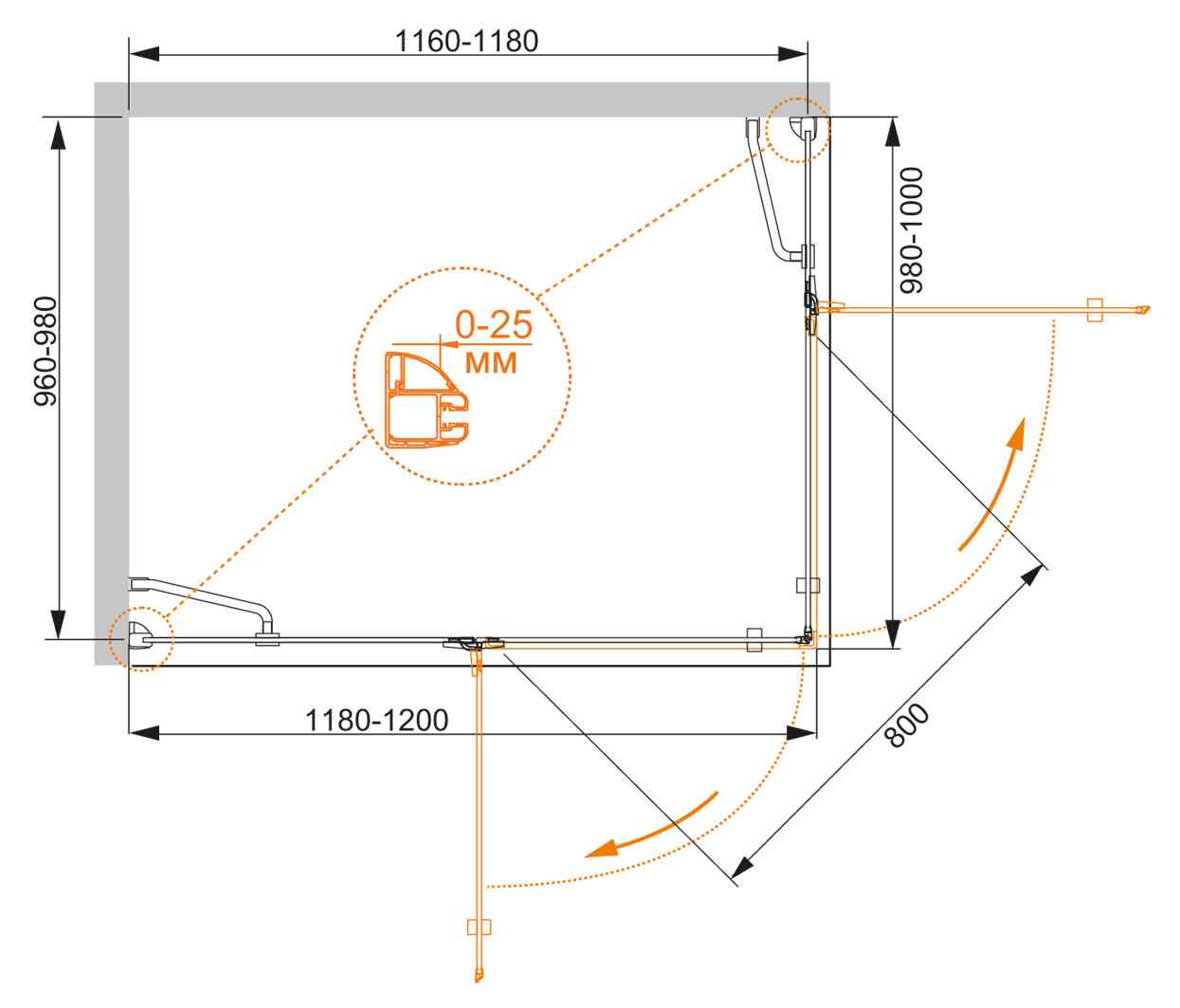Приобрести cezares душевое ограждение bergamo 120х100 см, хром bergamo-w-ah-2-120/100-c-cr-l