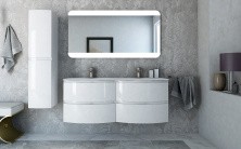 Cezares Тумба подвесная с раковиной на две чаши VAGUE 138 см Bianco Lucido, белая 44220