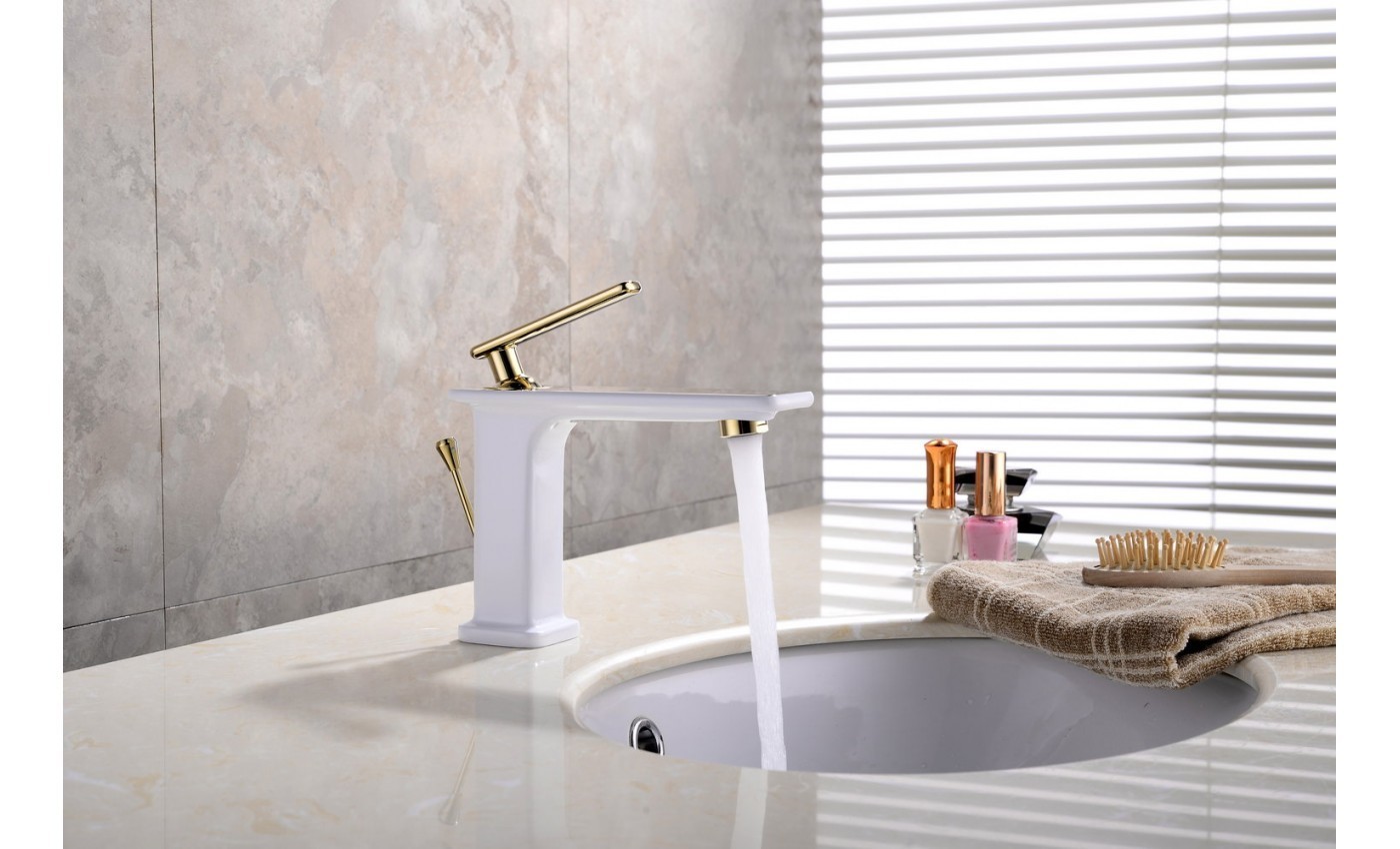 Приобрести lemark смеситель для раковины mista с донным клапаном, белый\золотой lm6406wg