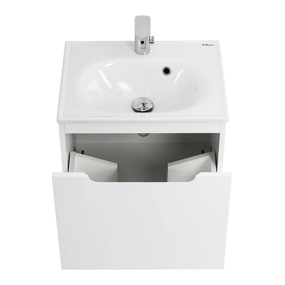 Приобрести belbagno тумба с раковиной etna 50 см, подвесная с ящиком bianco lucido, белая раковина