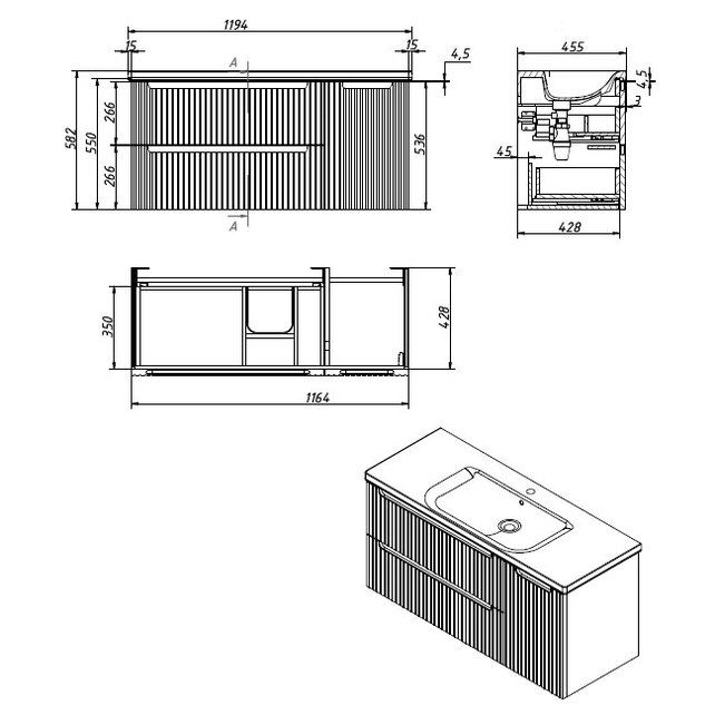Приобрести caprigo тумба с раковиной termin-smalty stripe 120 см, голубая, серая, эмаль