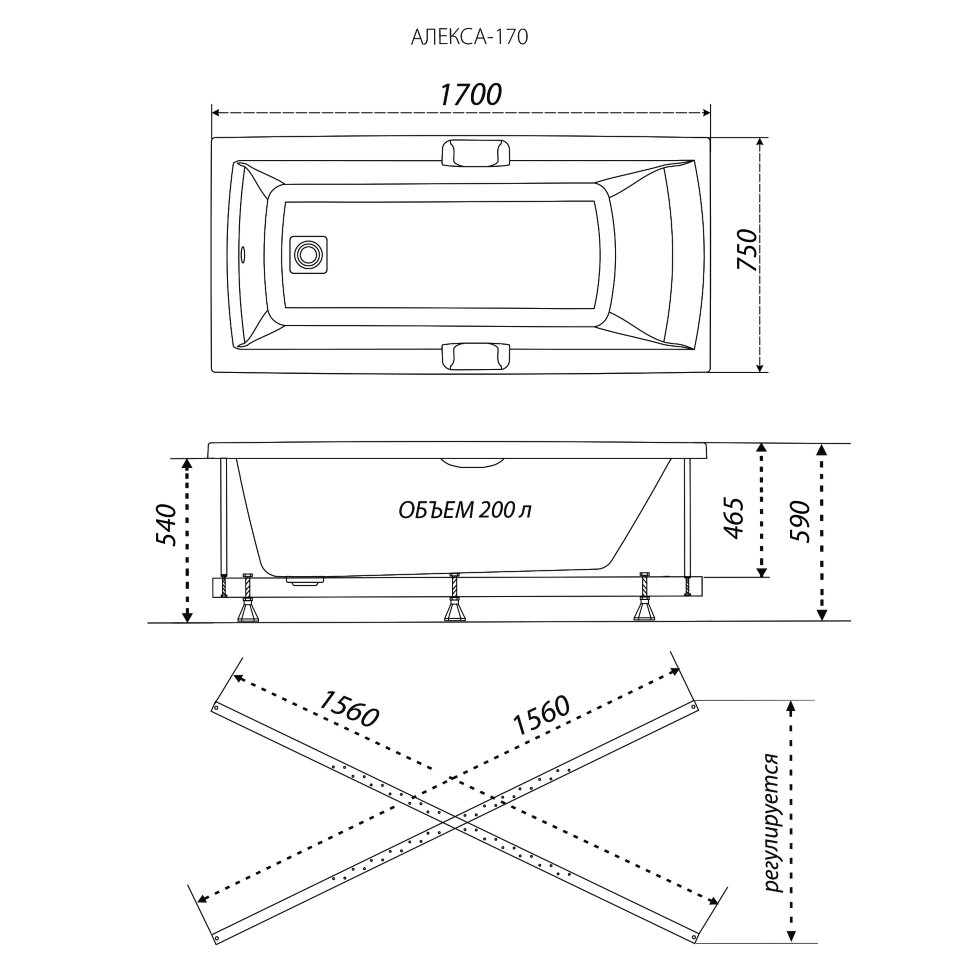 Приобрести тритон ванна акриловая алекса 170х75см, прямоугольная щ0000049498