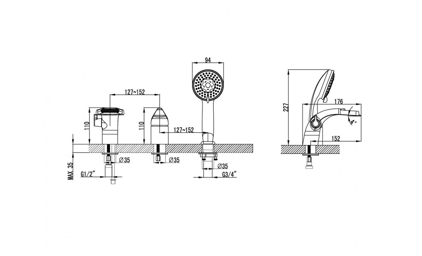 Приобрести lemark смеситель на борт ванны poseidon, 3 отверстия, хром lm4245c