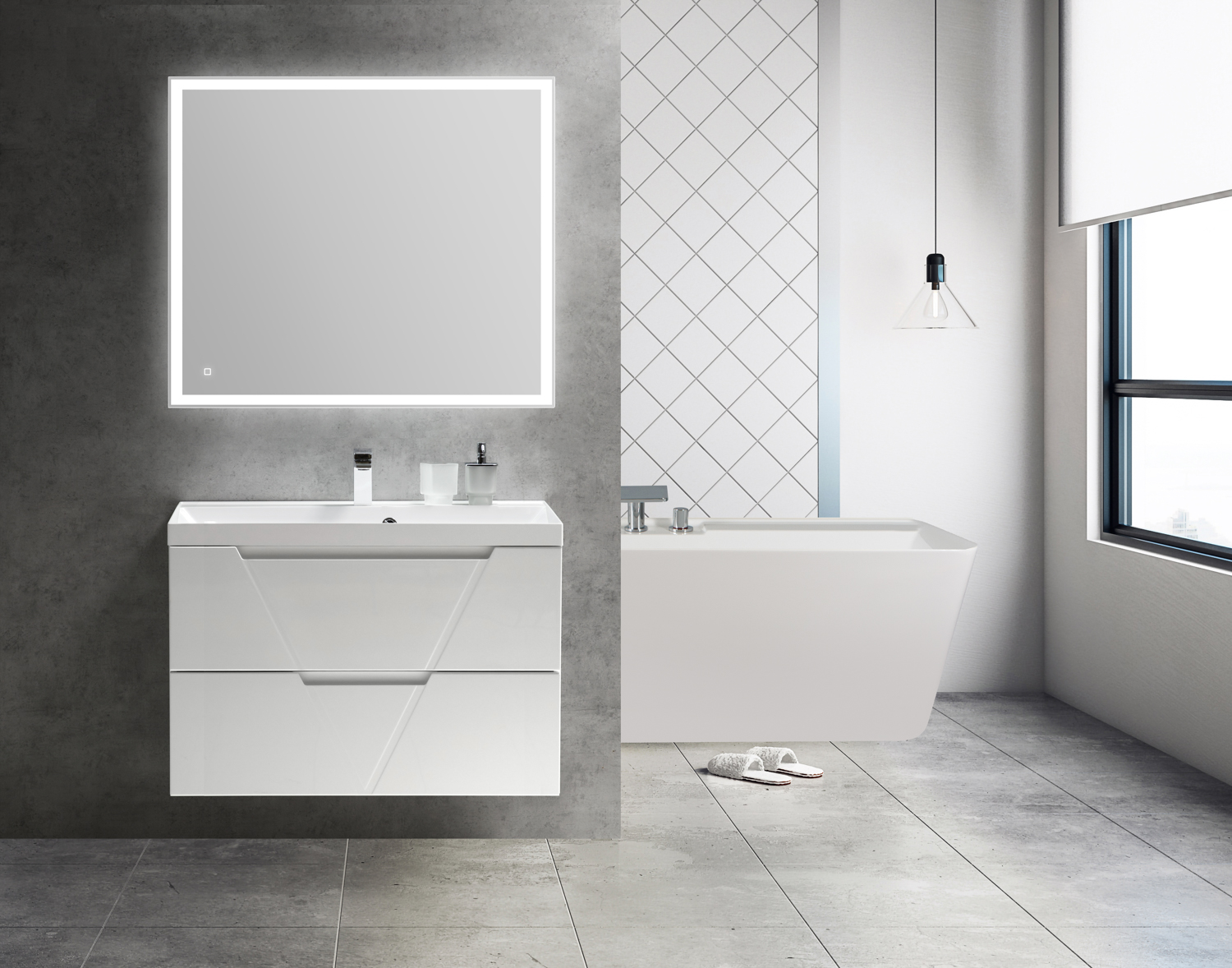 Приобрести belbagno тумба с раковиной vittoria 90 см, подвесная bianco opaco, белая раковина