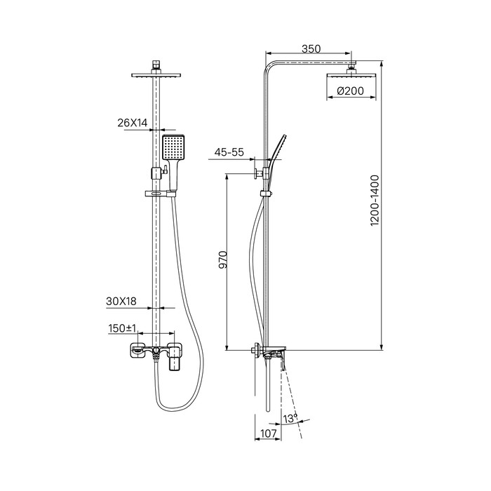 Приобрести iddis душевая система bild, квадратная d-200мм, черный матовый bilbl1fi06