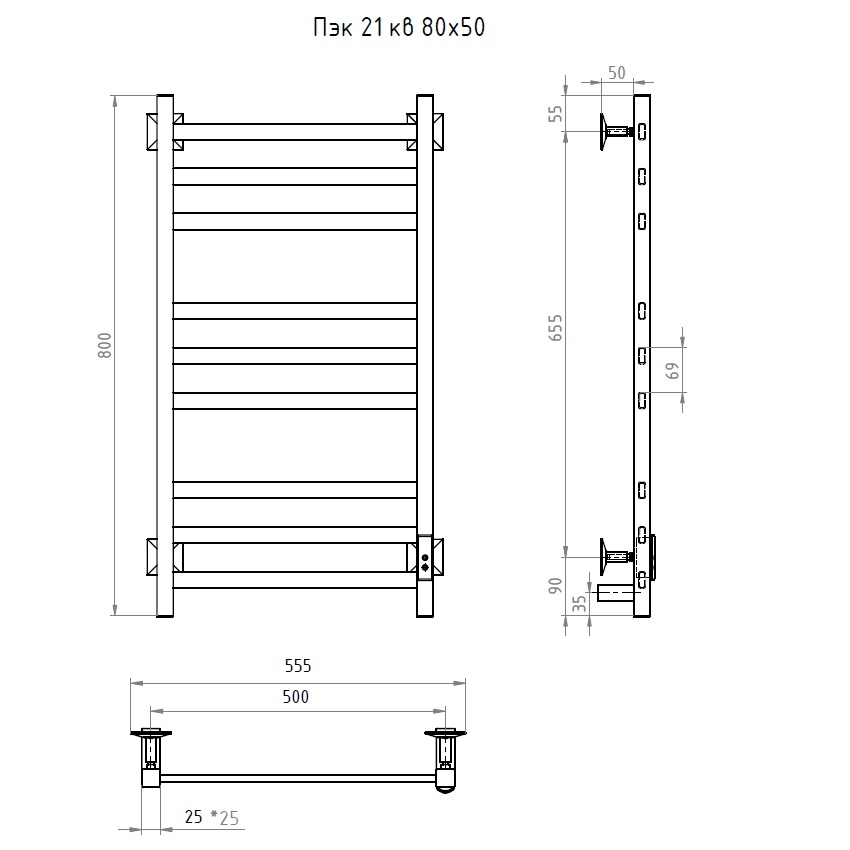 Приобрести тругор электрический полотенцесушитель п9 500х800 мм ,пэк21кв , хром 00-00042910