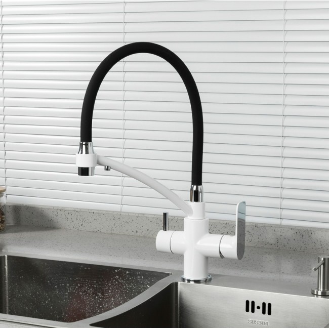 Приобрести gappo смеситель для кухни g4348 с фильтром и гибким изливом, белый/черный 35093