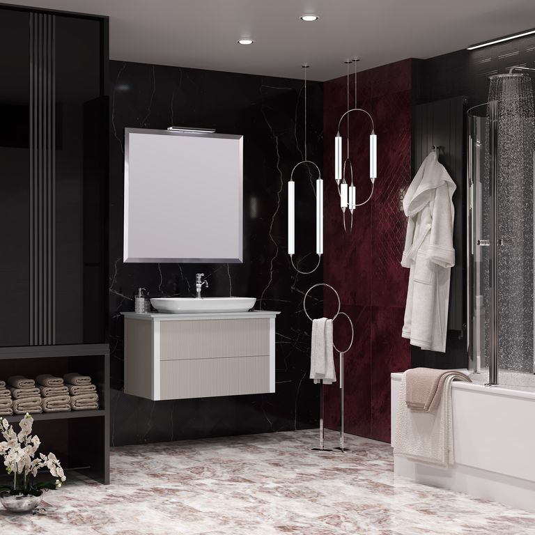 Приобрести opadiris тумба подвесная с раковиной и столешницей рубинно 90 см, серая nova 70