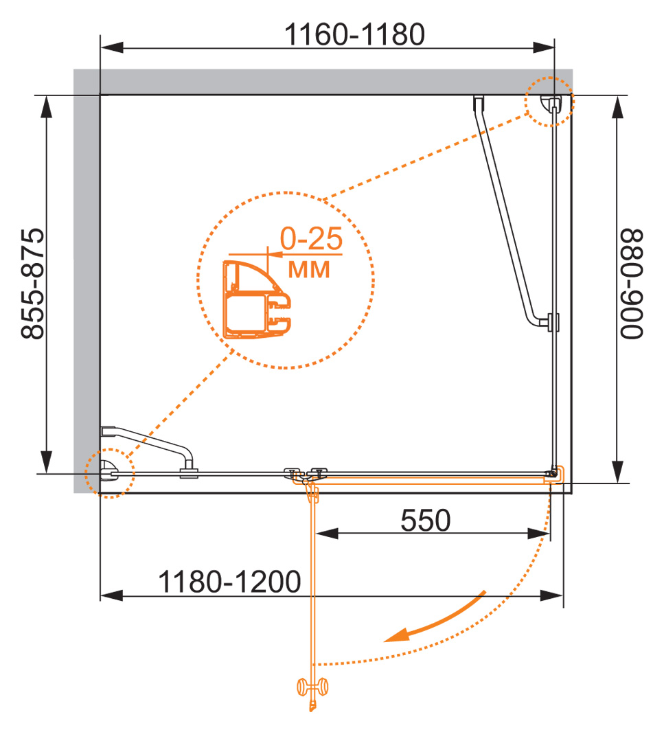 Приобрести cezares душевое ограждение verona 120х90 см, хром verona-w-ah-1-120/90-p-cr-l