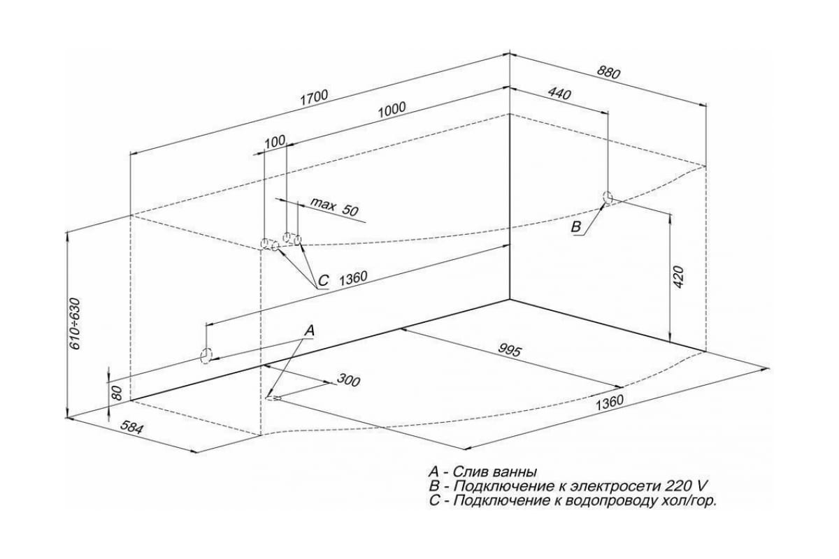Приобрести aquanet акриловая ванна palma 170x90 см, белая, правая