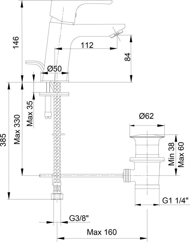 Приобрести смеситель для раковины e.c.a. niobe с донным клапаном 102188056ex