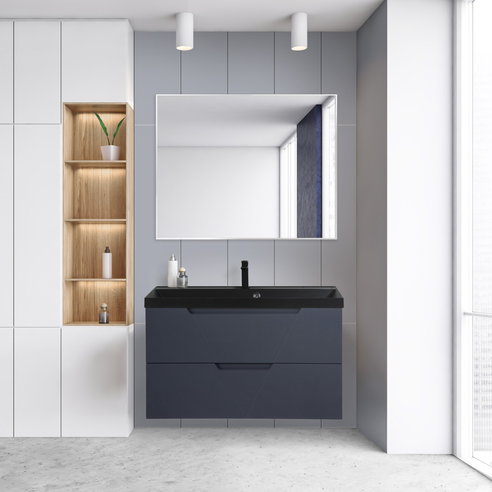Приобрести belbagno тумба с раковиной vittoria 90 см, подвесная grigio opaco, чёрная раковина