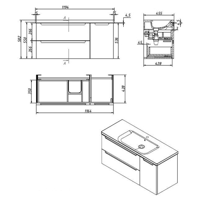Приобрести caprigo тумба с раковиной termin-smalty 120 см, правая, кремовая, эмаль