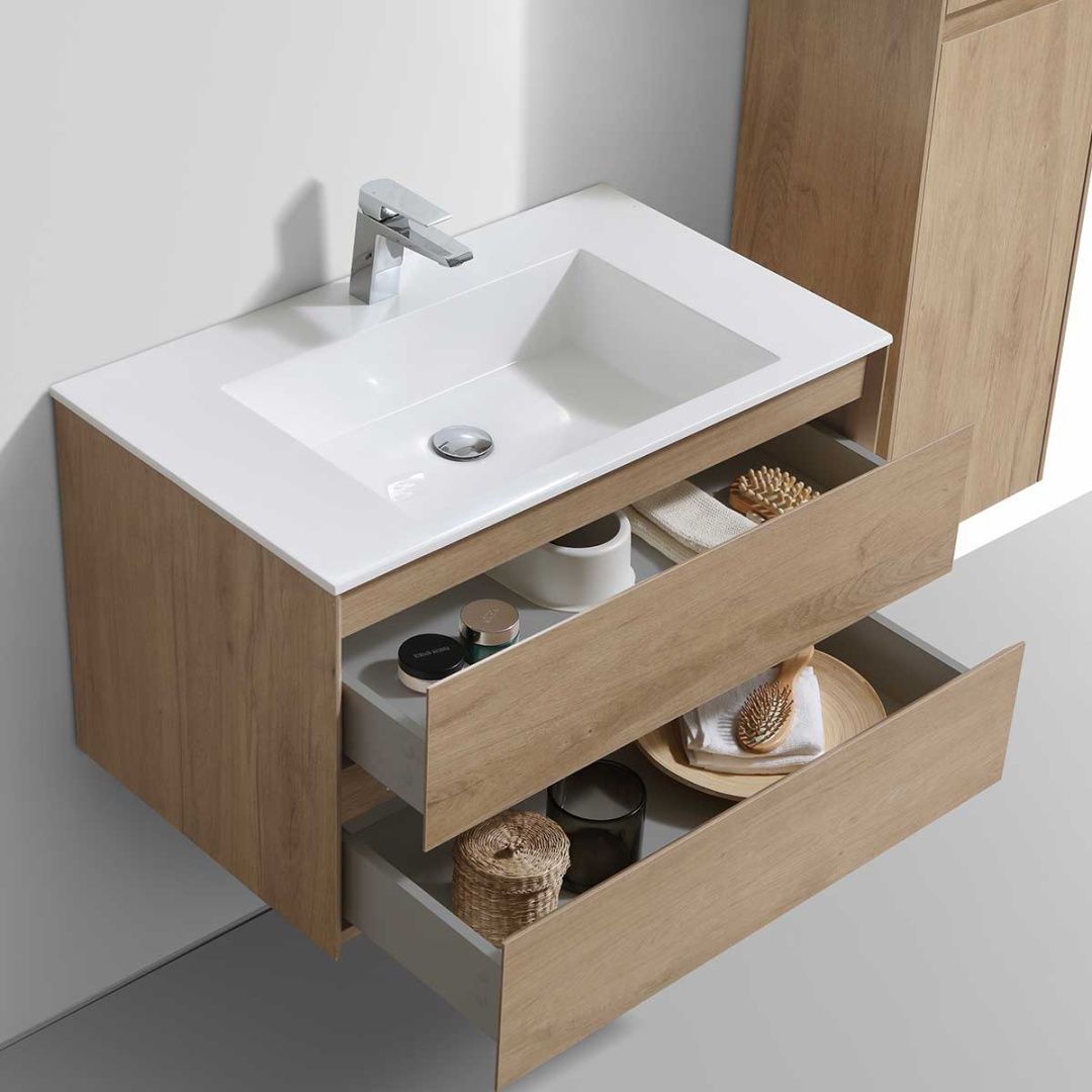 Приобрести vincea тумба подвесная luka 80 см, дуб натуральный с белой раковиной vmc-2l800no;vcb-13800w