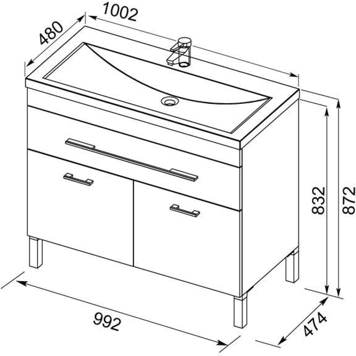 Приобрести aquanet тумба с раковиной верона 100 см, белая (напольная 1 ящик 2 дверцы)