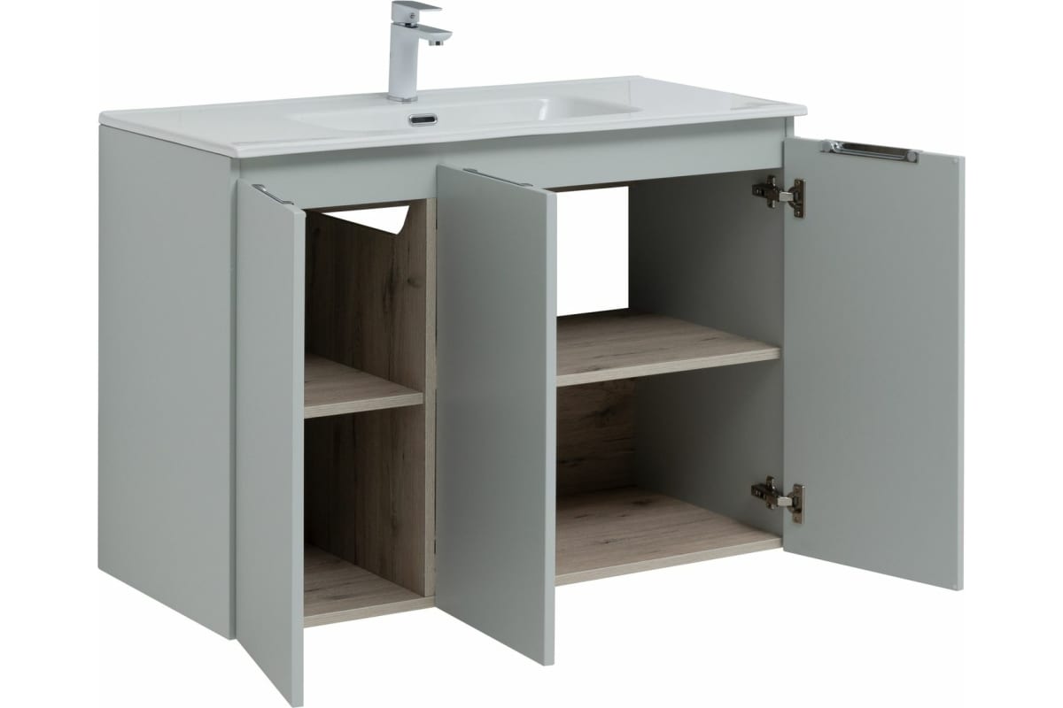 Приобрести aquanet тумба с раковиной алвита new 100 см, 3 дверцы, серый